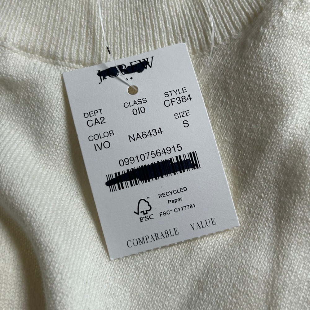 J.Crew Factory Women's Short Sleeve Cotton Crewneck Sweater Ivory S Small New - Picture 8 of 9